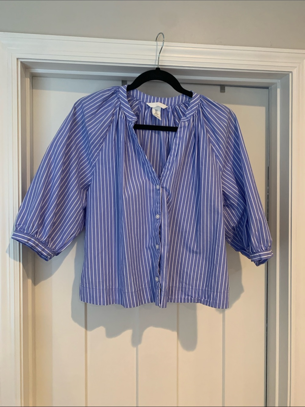 H&M Blue and White Striped Button-Front Blouse